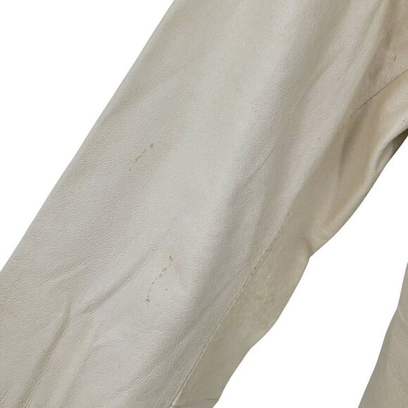 90s Vintage Ruffle Collar Buttery Leather Jacket Coat XS Cream Boho Feminine - Picture 7 of 16